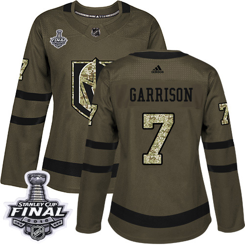 Adidas Golden Knights #7 Jason Garrison Green Salute to Service 2018 Stanley Cup Final Women's Stitched NHL Jersey - Click Image to Close